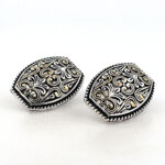 Floral Design Stud Earrings Victorian Style With Gold Plating Finished In 925 English Hallmarked Sterling Silver