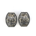 Floral Design Stud Earrings Victorian Style With Gold Plating Finished In 925 English Hallmarked Sterling Silver