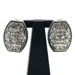 Floral Design Stud Earrings Victorian Style With Gold Plating Finished In 925 English Hallmarked Sterling Silver
