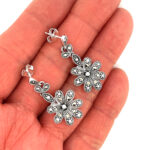 Victorian Style Floral Drop Earrings With Marcasite And Pearl Detail Finished In 925 English Hallmarked Sterling Silver