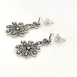 Victorian Style Floral Drop Earrings With Marcasite And Pearl Detail Finished In 925 English Hallmarked Sterling Silver