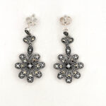 Victorian Style Floral Drop Earrings With Marcasite And Pearl Detail Finished In 925 English Hallmarked Sterling Silver