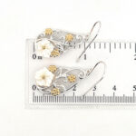 Floral Drop Earrings Victorian Style With Gold Plating And White Shell Finished In 925 English Hallmarked Sterling Silver