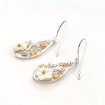 Floral Drop Earrings Victorian Style With Gold Plating And White Shell Finished In 925 English Hallmarked Sterling Silver