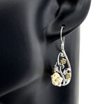 Floral Drop Earrings Victorian Style With Gold Plating And White Shell Finished In 925 English Hallmarked Sterling Silver