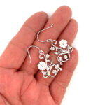 Floral Drop Earrings Victorian Style With White Shell Finished In 925 English Hallmarked Sterling Silver