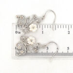Floral Drop Earrings Victorian Style With White Shell Finished In 925 English Hallmarked Sterling Silver