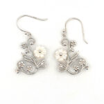Floral Drop Earrings Victorian Style With White Shell Finished In 925 English Hallmarked Sterling Silver