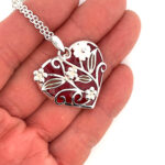 Floral Heart Necklace With White Shell And Red Enamel Finished In 925 English Hallmarked Sterling Silver