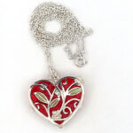 Floral Heart Necklace With White Shell And Red Enamel Finished In 925 English Hallmarked Sterling Silver