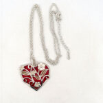 Floral Heart Necklace With White Shell And Red Enamel Finished In 925 English Hallmarked Sterling Silver