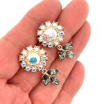 Flower Earrings With Enamel And Sparkling Czech Crystals | Gold Plated