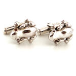 Frog Torpedo Cufflinks Set With Garnet In 925 English Hallmarked Sterling Silver