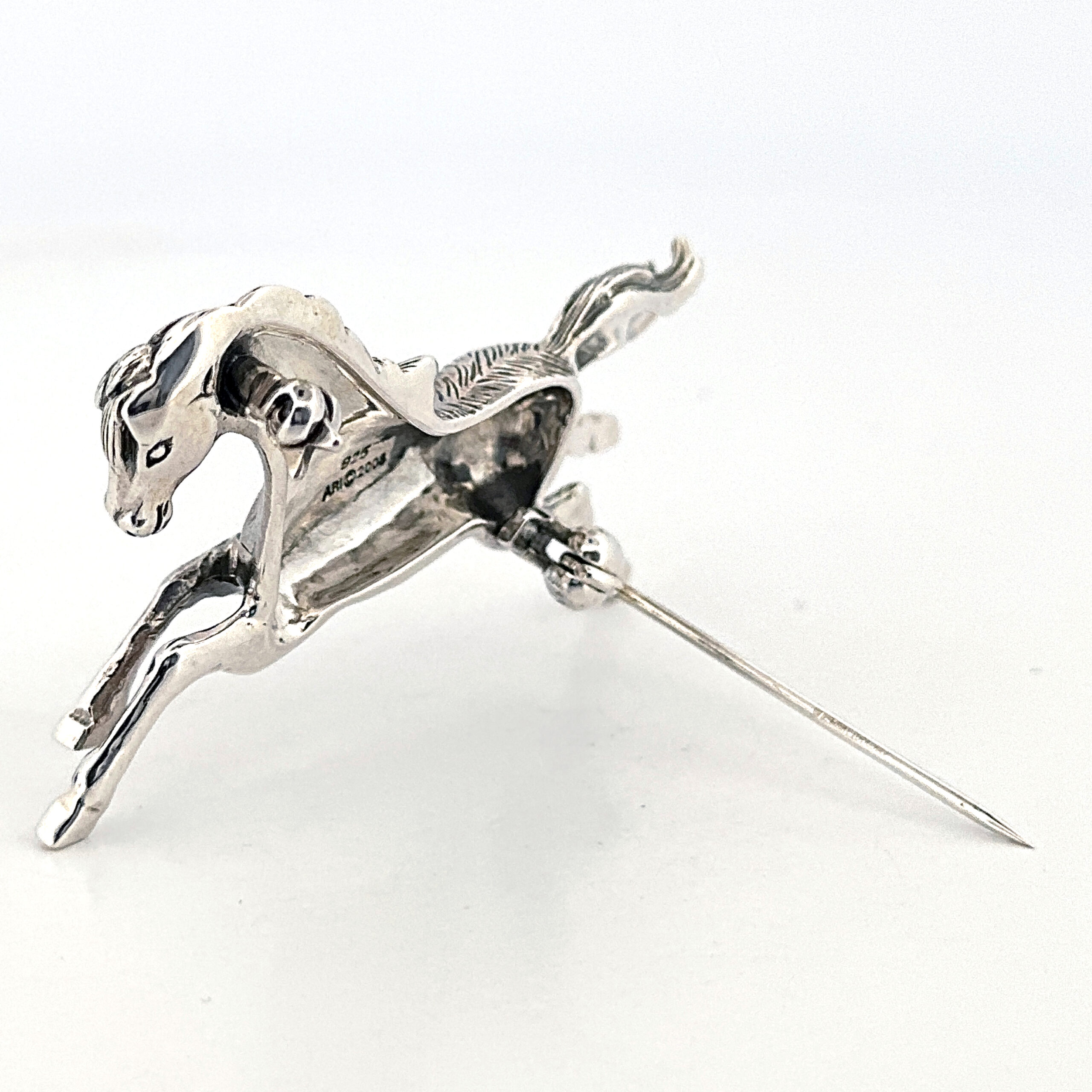 B440 (9) Galloping Horse Brooch, finished in 925 English Hallmarked Sterling Silver