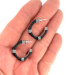 Bamboo Style Half Hoop Earrings With Black Enamel And Marcasite Detail Finished In 925 English Hallmarked Sterling Silver