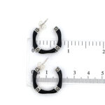 Bamboo Style Half Hoop Earrings With Black Enamel And Marcasite Detail Finished In 925 English Hallmarked Sterling Silver