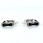 Bamboo Style Half Hoop Earrings With Black Enamel And Marcasite Detail Finished In 925 English Hallmarked Sterling Silver