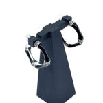 Bamboo Style Half Hoop Earrings With Black Enamel And Marcasite Detail Finished In 925 English Hallmarked Sterling Silver