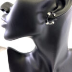 Bamboo Style Half Hoop Earrings With Black Enamel And Marcasite Detail Finished In 925 English Hallmarked Sterling Silver