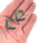 Bamboo Style Half Hoop Earrings With Green Enamel And Marcasite Detail Finished In 925 English Hallmarked Sterling Silver