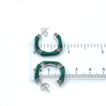 Bamboo Style Half Hoop Earrings With Green Enamel And Marcasite Detail Finished In 925 English Hallmarked Sterling Silver