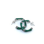 Bamboo Style Half Hoop Earrings With Green Enamel And Marcasite Detail Finished In 925 English Hallmarked Sterling Silver