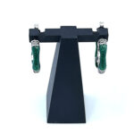 Bamboo Style Half Hoop Earrings With Green Enamel And Marcasite Detail Finished In 925 English Hallmarked Sterling Silver