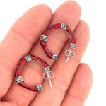 Bamboo Style Half Hoop Earrings With Red Enamel And Marcasite Detail Finished In 925 English Hallmarked Sterling Silver