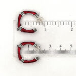 Bamboo Style Half Hoop Earrings With Red Enamel And Marcasite Detail Finished In 925 English Hallmarked Sterling Silver