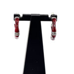 Bamboo Style Half Hoop Earrings With Red Enamel And Marcasite Detail Finished In 925 English Hallmarked Sterling Silver