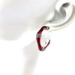 Bamboo Style Half Hoop Earrings With Red Enamel And Marcasite Detail Finished In 925 English Hallmarked Sterling Silver
