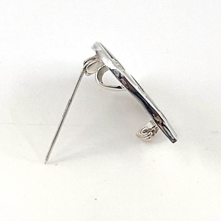 B395 (5) Heart Brooch With Black Enamel Mother Of Pearl And Crystals, finished in 925 English Hallmarked Sterling Silver