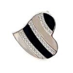 Heart Brooch With Black Enamel Mother Of Pearl And Crystals, finished in 925 English Hallmarked Sterling Silver 7 Heart Brooch With Black Enamel Mother Of Pearl And Crystals, finished in 925 English Hallmarked Sterling Silver