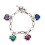 Heart Charm Bracelet With Coloured Enamel And Sparkling Czech Crystals | Rhodium Plated