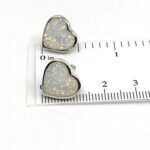 Heart Shaped Stud Earrings With White Crushed Opal Resin Detail Finished In 925 English Hallmarked Sterling Silver