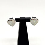 Heart Shaped Stud Earrings With White Crushed Opal Resin Detail Finished In 925 English Hallmarked Sterling Silver