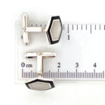 Hexagonal Torpedo Cufflinks Set With Enamel And Mother Of Pearl In 925 English Hallmarked Sterling Silver