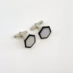 Hexagonal Torpedo Cufflinks Set With Enamel And Mother Of Pearl In 925 English Hallmarked Sterling Silver