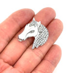 Horse Head Brooch With Crystals, finished in 925 English Hallmarked Sterling Silver