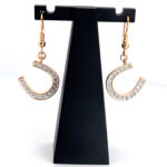 Horseshoe Drop Earrings Gold Plated Metal Alloy Set With Sparkling Czech Crystals