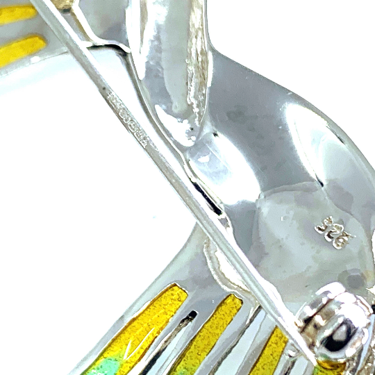 B509 (1) Hummingbird Brooch Art Deco Style With Enamel And Marcasite, finished in 925 English Hallmarked Sterling Silver