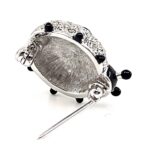 Ladybird Ladybug Pin Brooch Rhodium Plated Metal Alloy Set With Enamel And Clear Czech Crystals