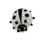 Ladybird Ladybug Pin Brooch Rhodium Plated Metal Alloy Set With Enamel And Clear Czech Crystals