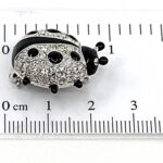 Ladybird Ladybug Pin Brooch Rhodium Plated Metal Alloy Set With Enamel And Clear Czech Crystals