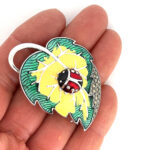 Ladybird On Leaf Brooch With Enamel And Marcasite, finished in 925 English Hallmarked Sterling Silver