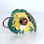 Ladybird On Leaf Brooch With Enamel And Marcasite, finished in 925 English Hallmarked Sterling Silver