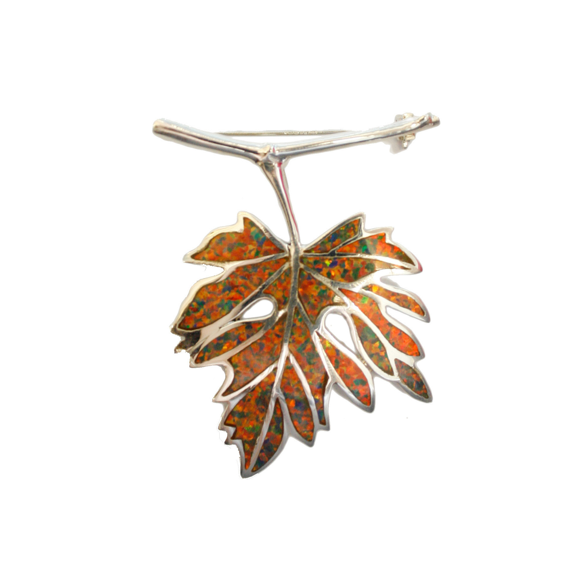 B517 Leaf Brooch With Brown Crushed Opal Resin, finished in 925 English Hallmarked Sterling Silver
