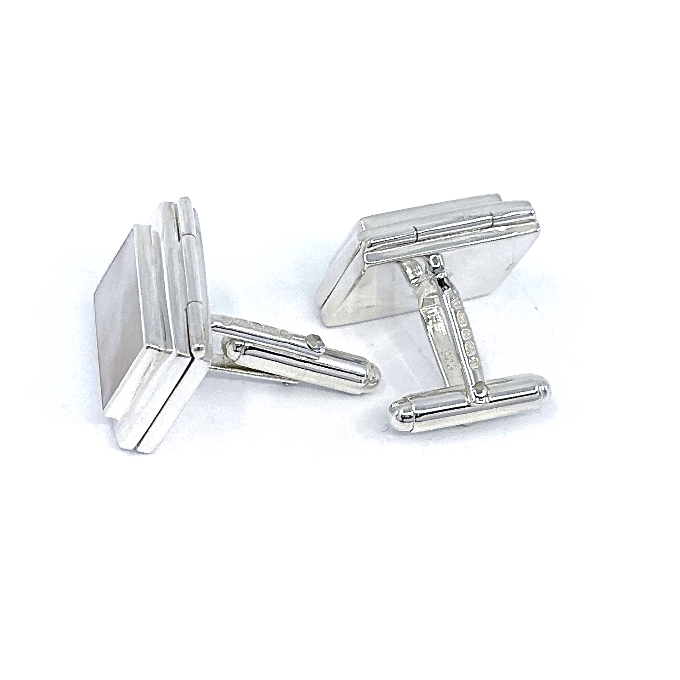 CU467 (1) Locket Torpedo Cufflinks Set With Mother Of Pearl In 925 English Hallmarked Sterling Silver