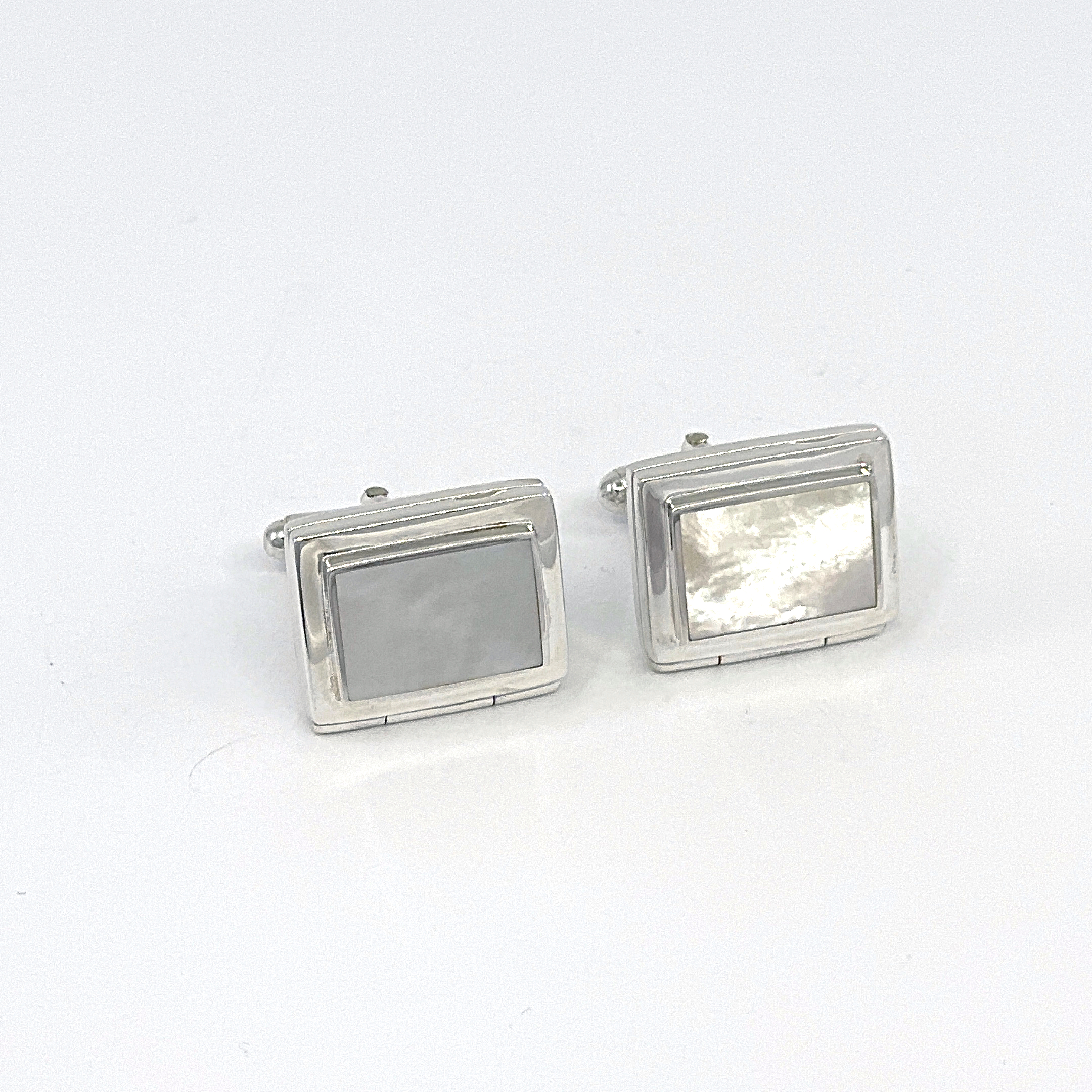 CU467 (5) Locket Torpedo Cufflinks Set With Mother Of Pearl In 925 English Hallmarked Sterling Silver