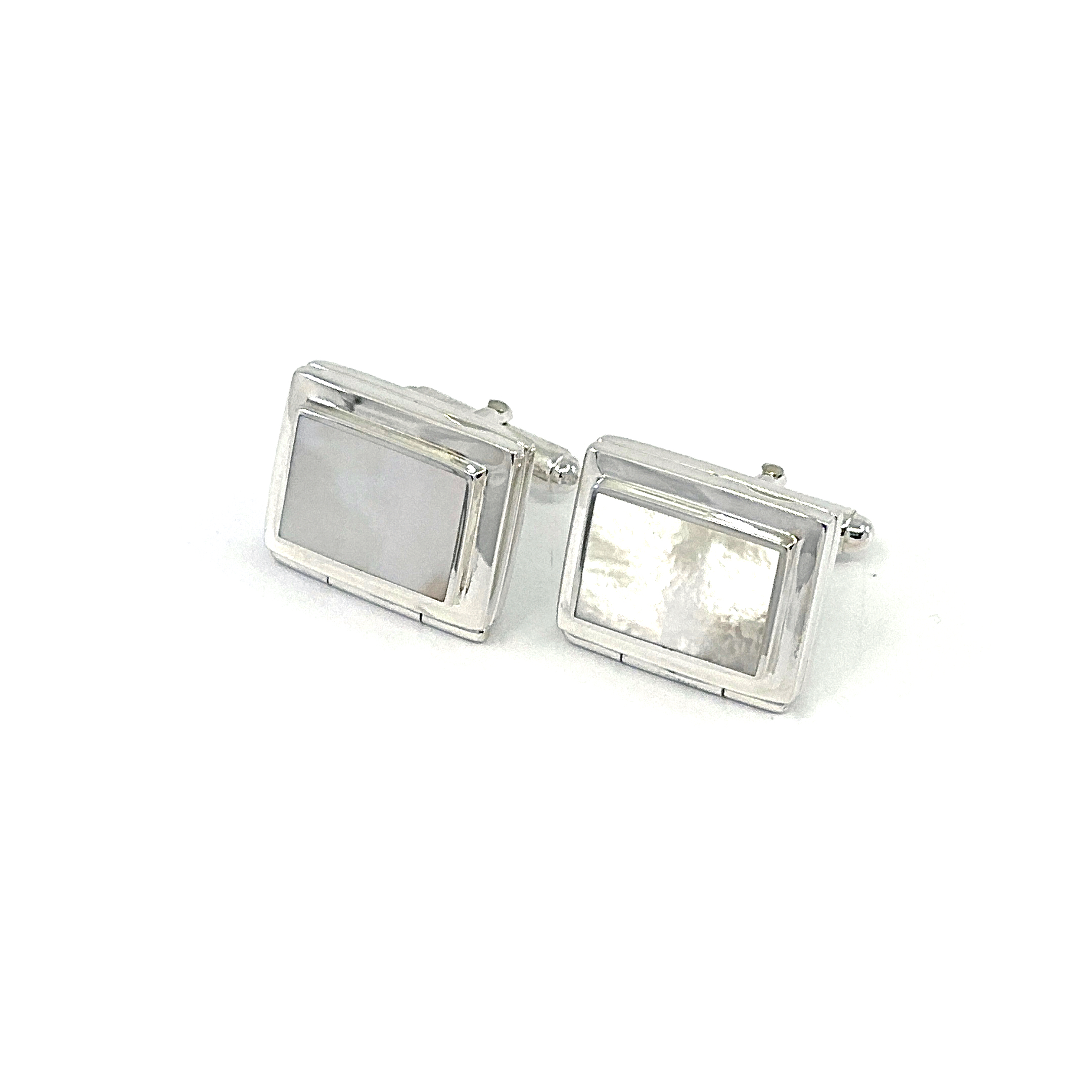 CU467 (4) Locket Torpedo Cufflinks Set With Mother Of Pearl In 925 English Hallmarked Sterling Silver